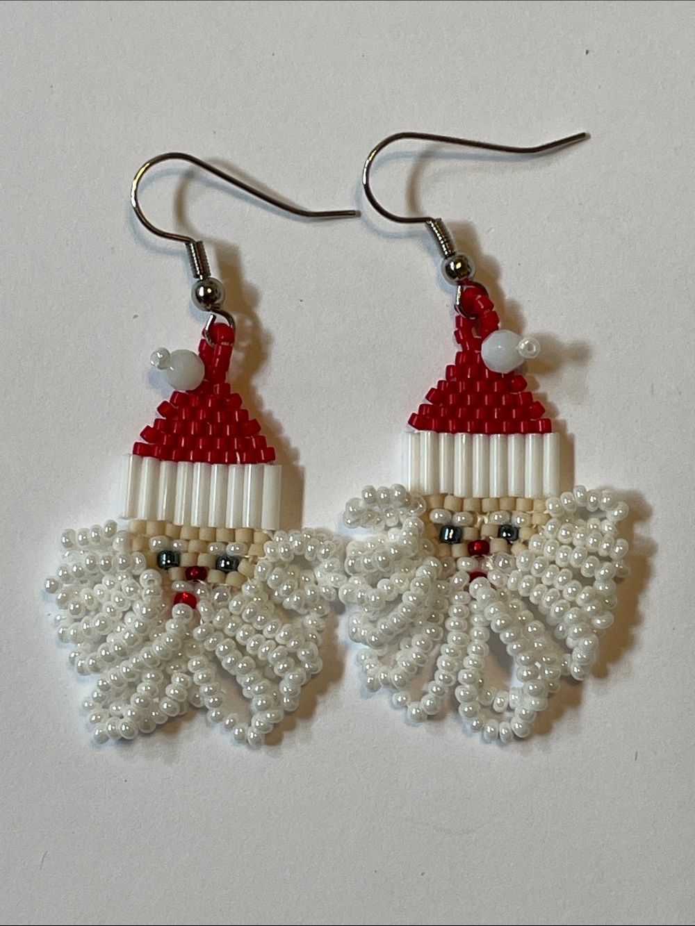 Handmade Beaded Santa Claus Earrings - Red & White